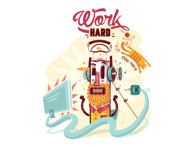 Work Hard Play Hard cat character designer illustration vector