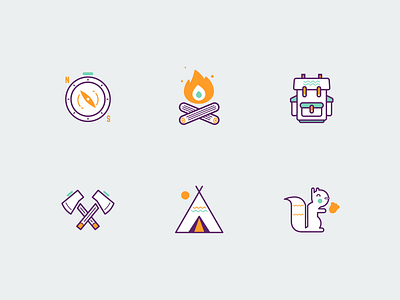 Camping Line Icons ax bag camp camping compass fire forest icon icon set line squirrel tent