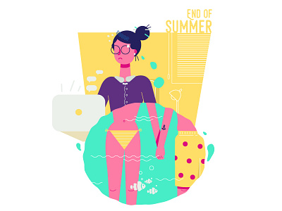End of summer 2 draw holiday illustration magazine monday office sea sketch summer user interface vector work