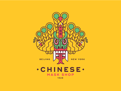 Chinese Mask Shop badge beijing china chinese dragon flag logo mask newyork peacock shop vector