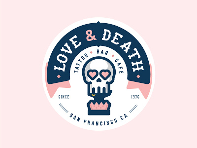 Love and Death Badge badge death flat hearth icon illustration logo love married skull tattoo vector