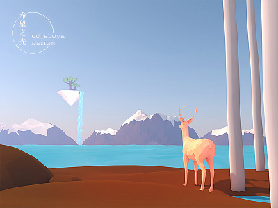 3d Illustration 3d c4d deer illustration lighthouse low mountain poly sea
