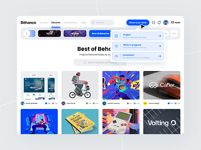 Behance Discover redesign adobe app behance best of behance design discover figma mobile search box ui uidesign uiux uix web website