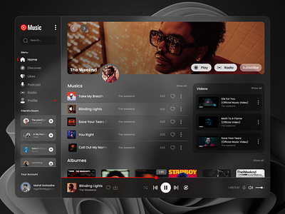 youtube music redesign adobe design figma frends room music music app music player playlist song ui uidesign uiux uix video web