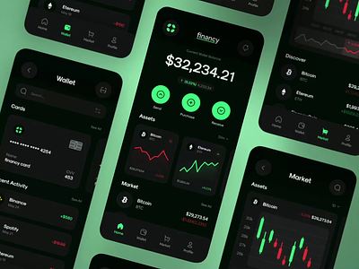 Financy - Mobile App animation app banking crypto crypto app design figma financial financial app logo mobile mobile app motion prototype ui uidesign uiux uix