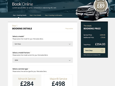 Mercedes Benz Servicing Redesign Booking clean flat webdesign
