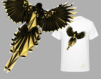 Bird Gold Ediion animal art bird brand clothes clothing clothing design design gold low poly lowpoly magpie metal new render renders