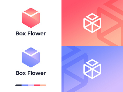 Box Flower box branding color design fashion flower gradual change hexagon illustration logo perspective red three dimensional violet