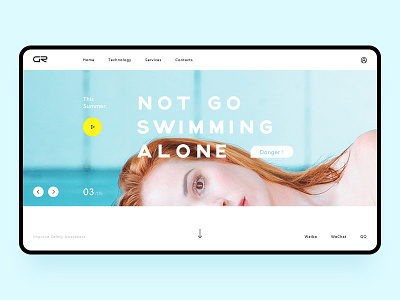 Landing Page with Swimming Concept blue branding color design eyes fashion swimming ui ux web women yellow