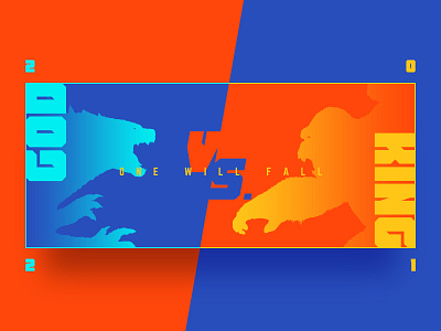 GODZILLA VS. KONG | POSTER #02 blue color flat style godzilla illustration king kong monster orange poster titan