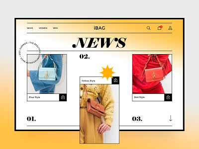 Bag Website bag blue branding color design fashion homepage men news red shopping store ui ux web women yellow