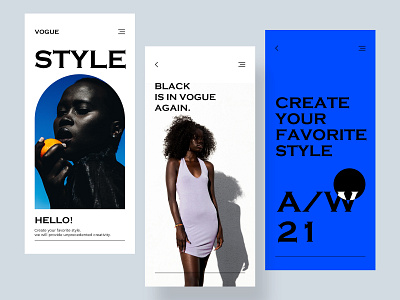 Vogue Style app black blue branding clean color cool design fashion people style ui ux vogue white