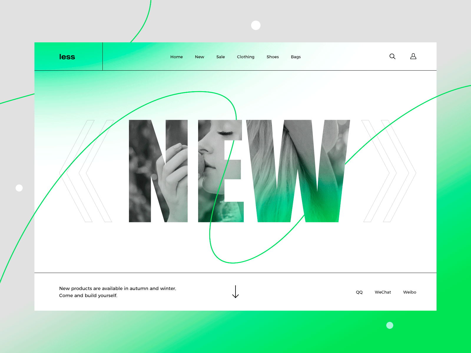 less style clean color cool design fashion green homepage line new product rotation shop store style typeface ui ux web website white
