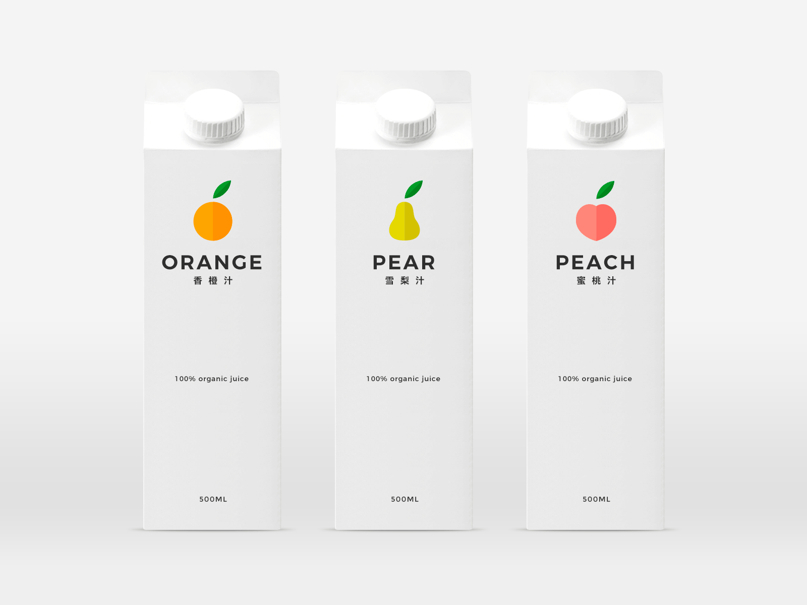 Juice Packaging Design box design branding clean design drink flat fruit illustration juice minimalist orange packaging peach pear vector white