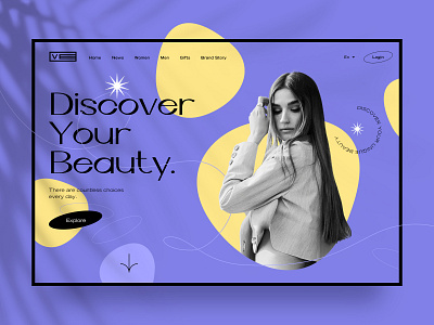 Shop Landing Page Concept beauty branding clean color design e commerce fashion graphical header homepage illustration landing page line minimal purple store ui ux web yellow