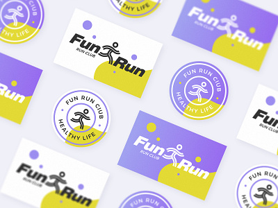 Fun Run Club badge branding club color design graphical health logo people purple run runner yellow