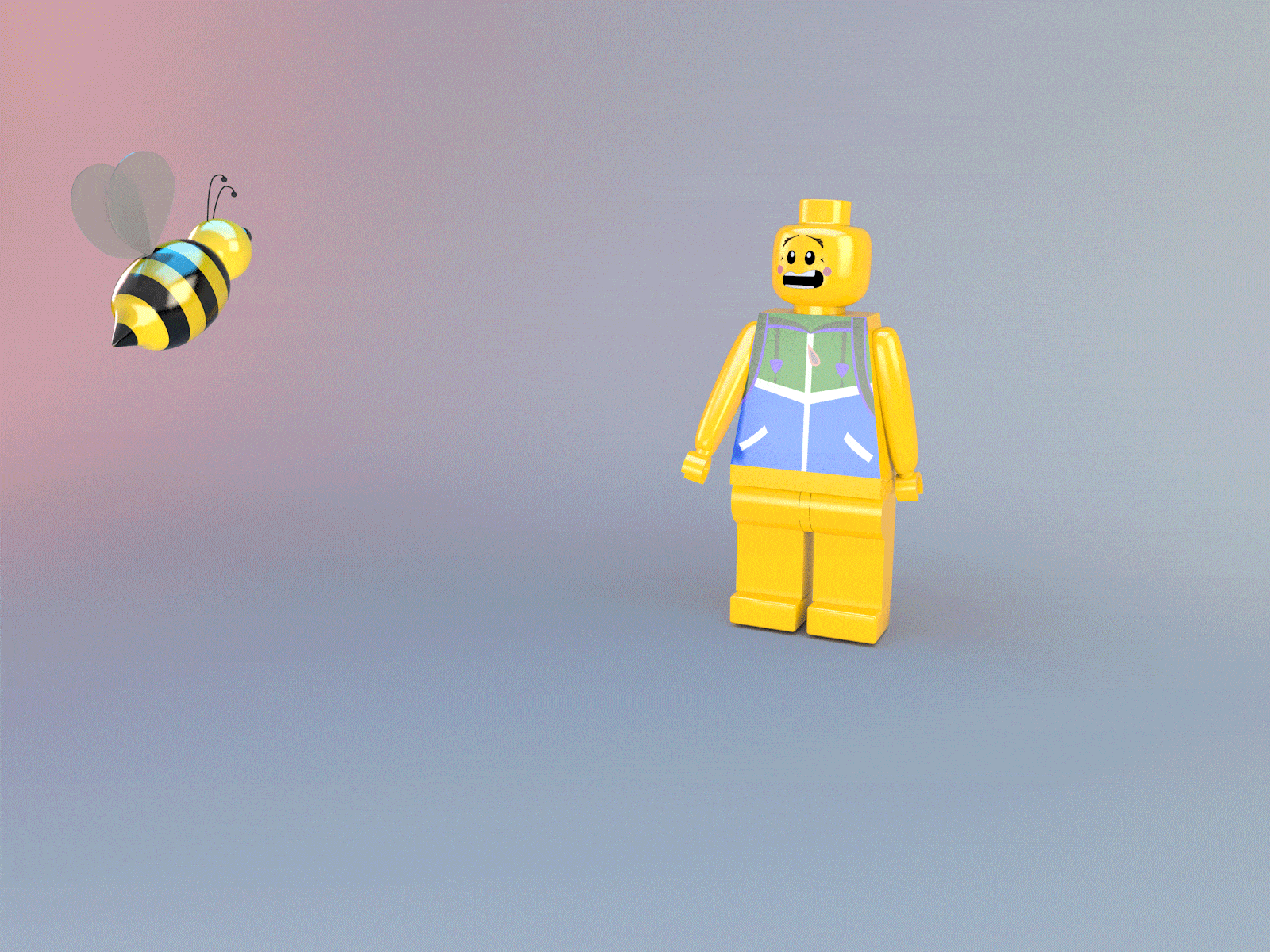 Lego and bee animation 3d 3d model 3d modelling animated gif animation design c4d