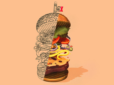 Creative Hunger (Adobe Live Illustration) adobe branding burger food graphic design illustration illustrator lines outlines photoshop process summer vibes the creative pain vector wacom