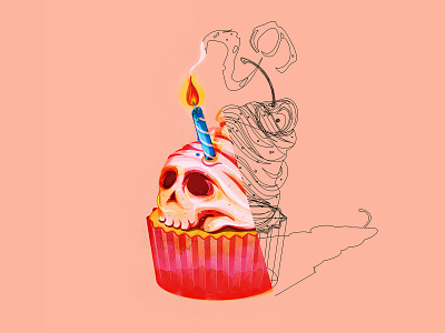 29 Cupcake {outline mode} 29 birthday cupcake illustration illustrator old skull the creative pain vector