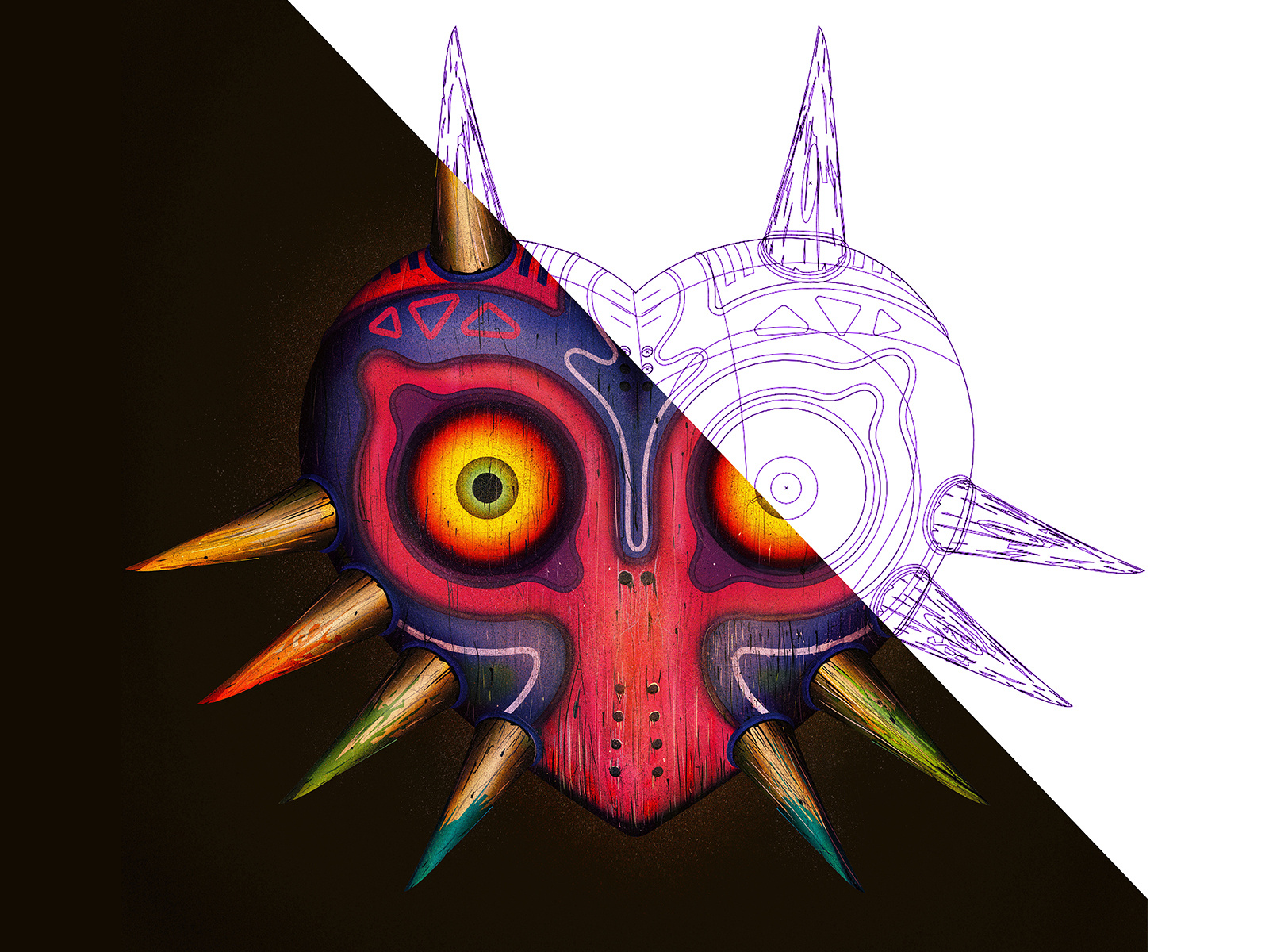 Majora's mask zelda tattoo, majoras mask, mask drawing