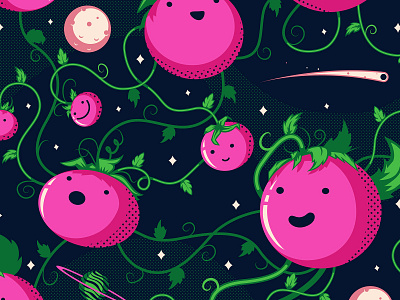 Space Tomatoes illustration illustrator pink tomatoes planets produce space stars the creative pain tomatoes vector
