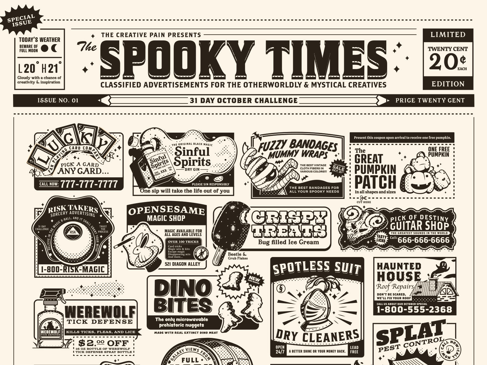 The Spooky Times ads halloween illustration illustrator newspaper spooky times the creative pain vector