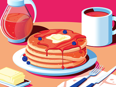 Flap-Jacks breakfast butter coffee food illustration illustrator pancakes vector