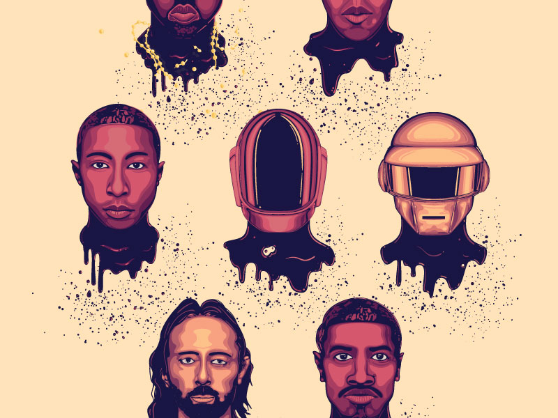 The Face Line Up andre 3000 daftpunk face illustrations jayz kanye music poster radio head