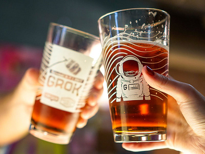 Grok Glasses beer keg label lost space