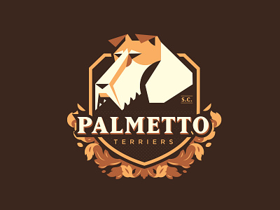 Palmetto terriers logo v2 badge branding design dog floral icons illustration illustrator logo typography vector wire fox terrier