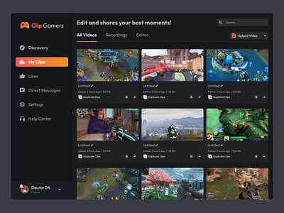 Clip Games Dashboard Editor dashboard design ui uiux webapp website