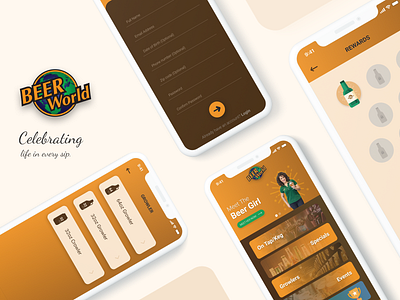 Beer World Store - UI/UX design for Mobile Application app app design application application design appuidesign beer design design app interactiondesign mobile mobile ui store ui world