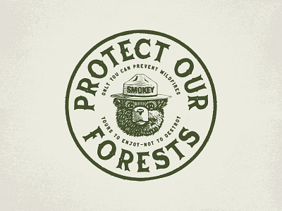 Smokey Bear - Protect Our Forests Badge apparel apparel design badge badge design bear branding branding concept concept design distressed distressedunrest forests illustraion illustration textured typography