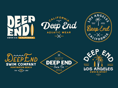 Deep End Clothing Co. - Apparel Designs apparel badge design badge designs badgedesign beach branding california distressed goodtype handmade illustration nature outdoors surfing swimming typography vector vintage