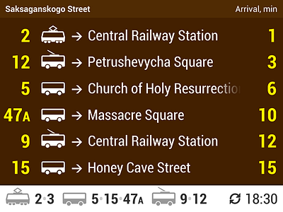 Timetable Display Update black clean contrast dashboard grid interface mobile public timetable transport yellow
