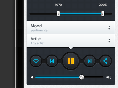 Music Player UI app bright clean cyan grid interface iphone mobile music pause player radio range ui vivid yellow