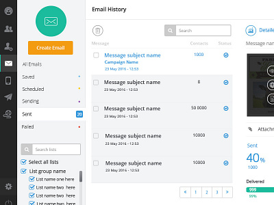 Email history detailed email inbox listing manage newsletters sorting ui ux