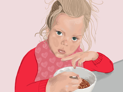 Little girl with a tomato soup digital painting illustration kids portrate procreate