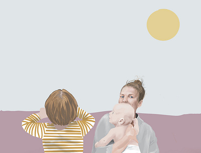 Sunset digital painting family illustration kids portrait procreate sketch