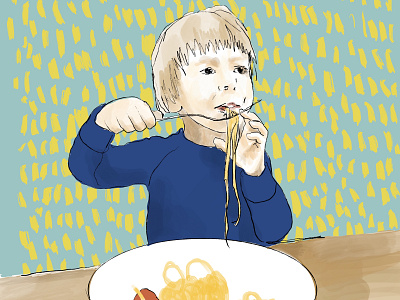 Spaghetti digital painting illustration kids portrait procreate sketch