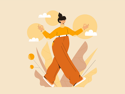 Mindful Walking awareness female flat girl harmony healthy illustration lifestyle maditate meditation mental health mindfulness people illustration practice relax vector walk walking wellness woman