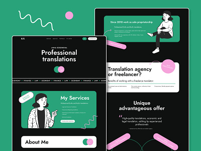 English Translator Personal Website clean dark theme design desktop graphic design illustration landing translator website