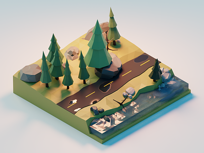 Forest road lowpoly style 3d 3dart blender colorful design illustrator lowpoly