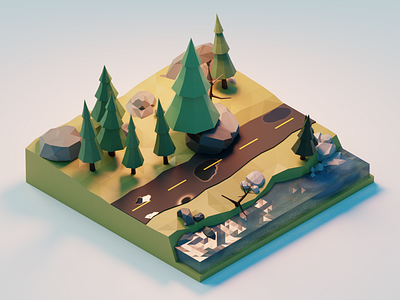 Forest road lowpoly style