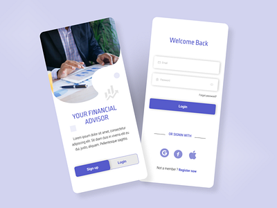 Login and welcome design figma financial app login mobile app register sign in signup ui welcome