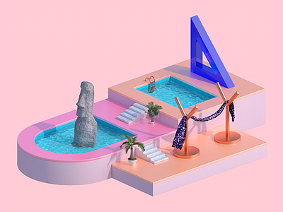 Dream Pool 🗿 3d cinema 4d cute fabric glass mason metal pastel pink pool water