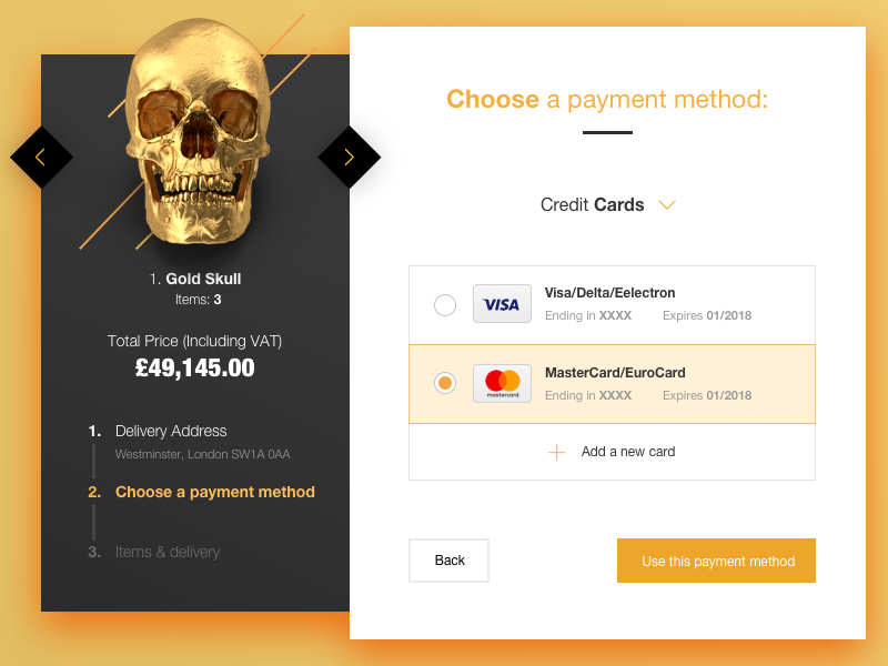 Day 002 ecommerce payment credit card ui gold shopping form flat dailyui daily buttons