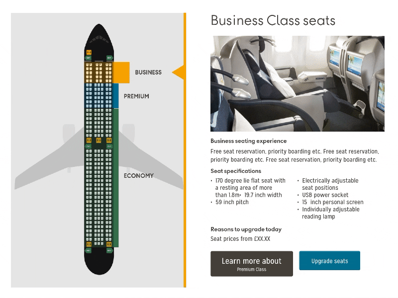 Thomas Cook seat experience airlines flat interaction prototype seating ui