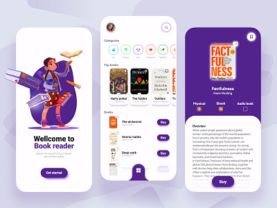 Book reader app app design book app book worm figma graphic design home page mobile mobile app product design product page purple roboto font ui uidesign uiux ux design visual design