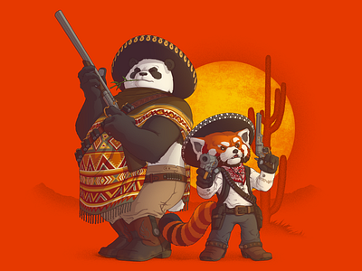 Los Pandidos cowboy cute funny giant mexican panda pandas poncho red